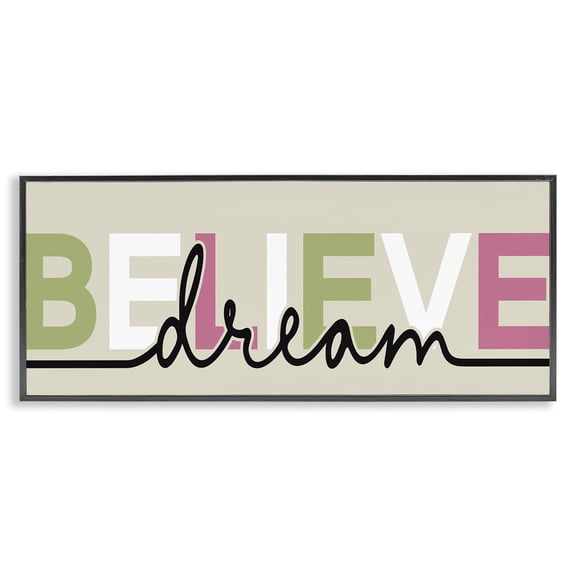 Stupell Industries Modern Muted Believe & Dream Black Framed Giclee Art, 24 x 10, by Kim Allen