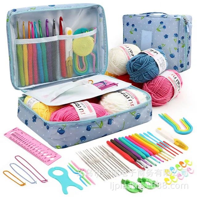 59 Pcs Include 5 Skeins Yarn Hooks Needles Storage Bag Crochet Kit with Knitting Accessories Set for Beginners Gift Freeshipping