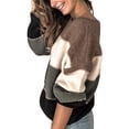 thumbnail image 5 of Chandail Femme à Rayures Color Block Col Rond Haut Col Rond Blouse Manches Longues, Noir, L, 5 of 5