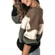 thumbnail image 3 of Sonducket Blusa de manga larga con cuello en la parte de la raya del bloque del color del suéter de las mujeres Prendas para la parte del cuerpo Negro METRO, 3 of 6