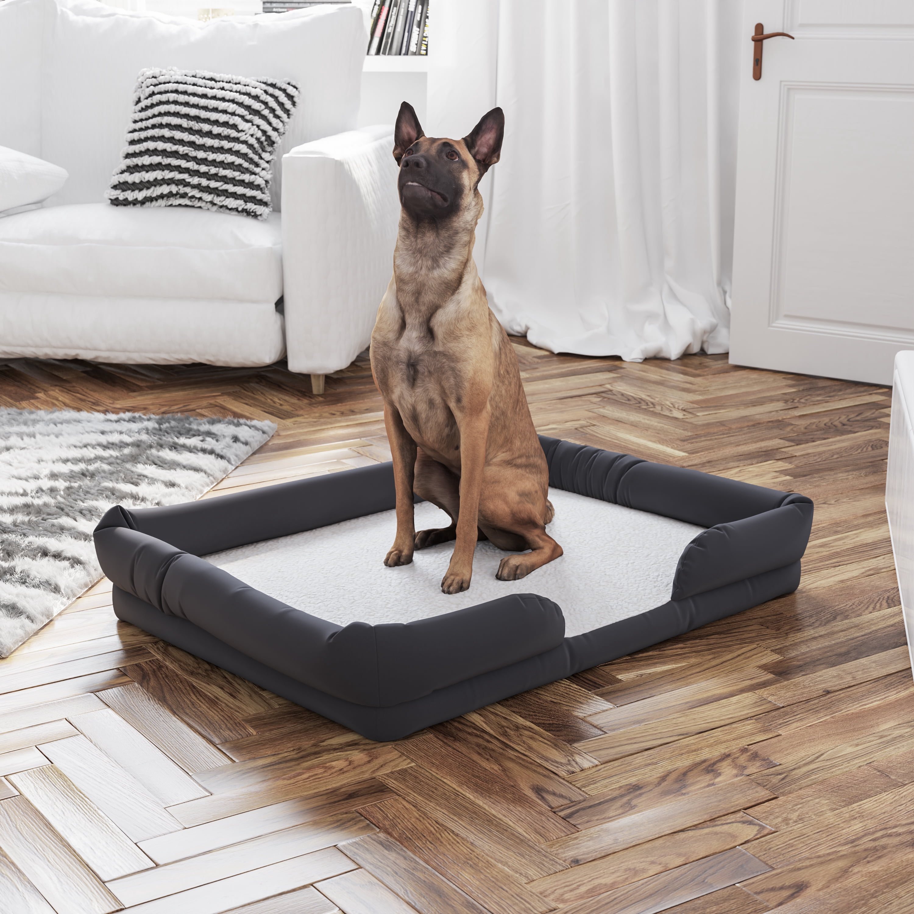 BizChair Orthopedic Comfy Memory Foam Joint Relief Bolster Dog Bed for Dogs up to 44 LBS. - Removable & Washable Cover, Non-Slip Bottom
