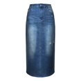 thumbnail image 3 of Womens Vintage Denim Pencil Skirt High Waist Bodycon Long Washed Jean Maxi Skirt Slim Fit Bottoms Blue L, 3 of 6