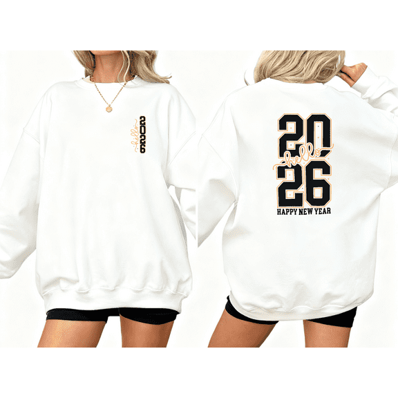 2026 Hello Happy New Year Print Tshirt Graphic Tees Shirts White S-5XL New Year Celebration Hoodie Tops