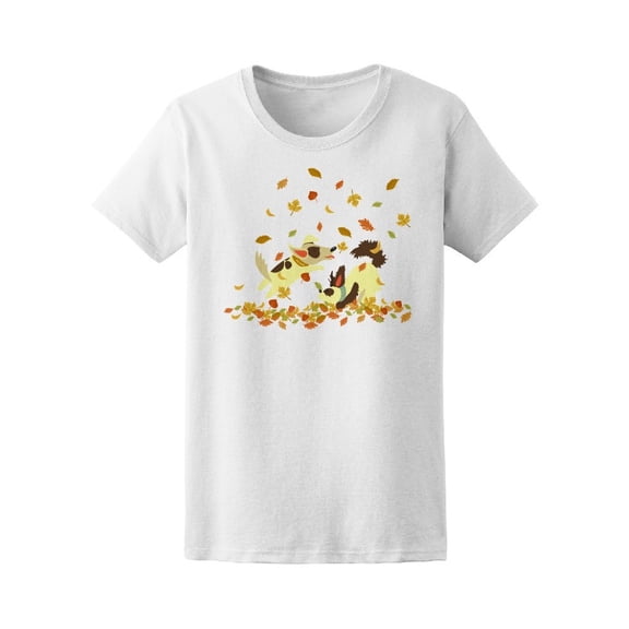 Funny Dogs Playing With Leaves Tee Women's -Image by Shutterstock