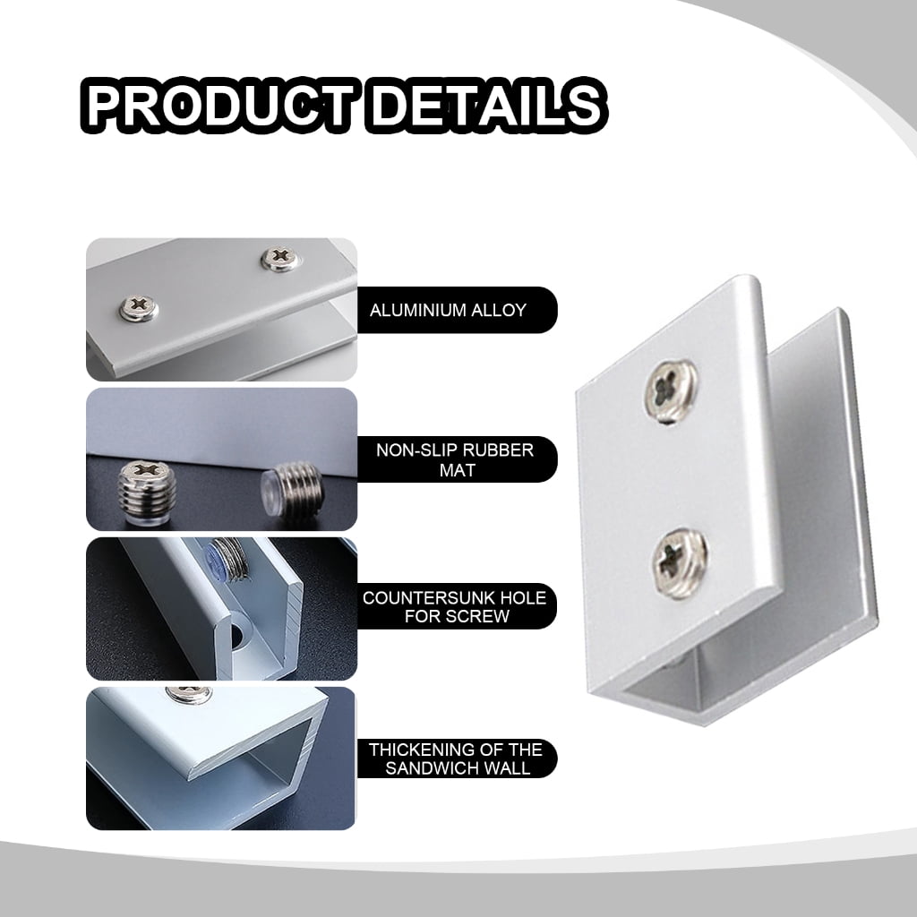 8Pcs Black Glass Shelf Bracket Aluminum Alloys Square Glass Clamp Clip Holder Support Bracket for Wall Mounted Enduring