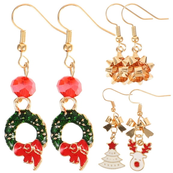 HONITANO 3Pairs Earrings Stud Alloy Dangler Festive Accessory Snowman Jewelry Christmas Day