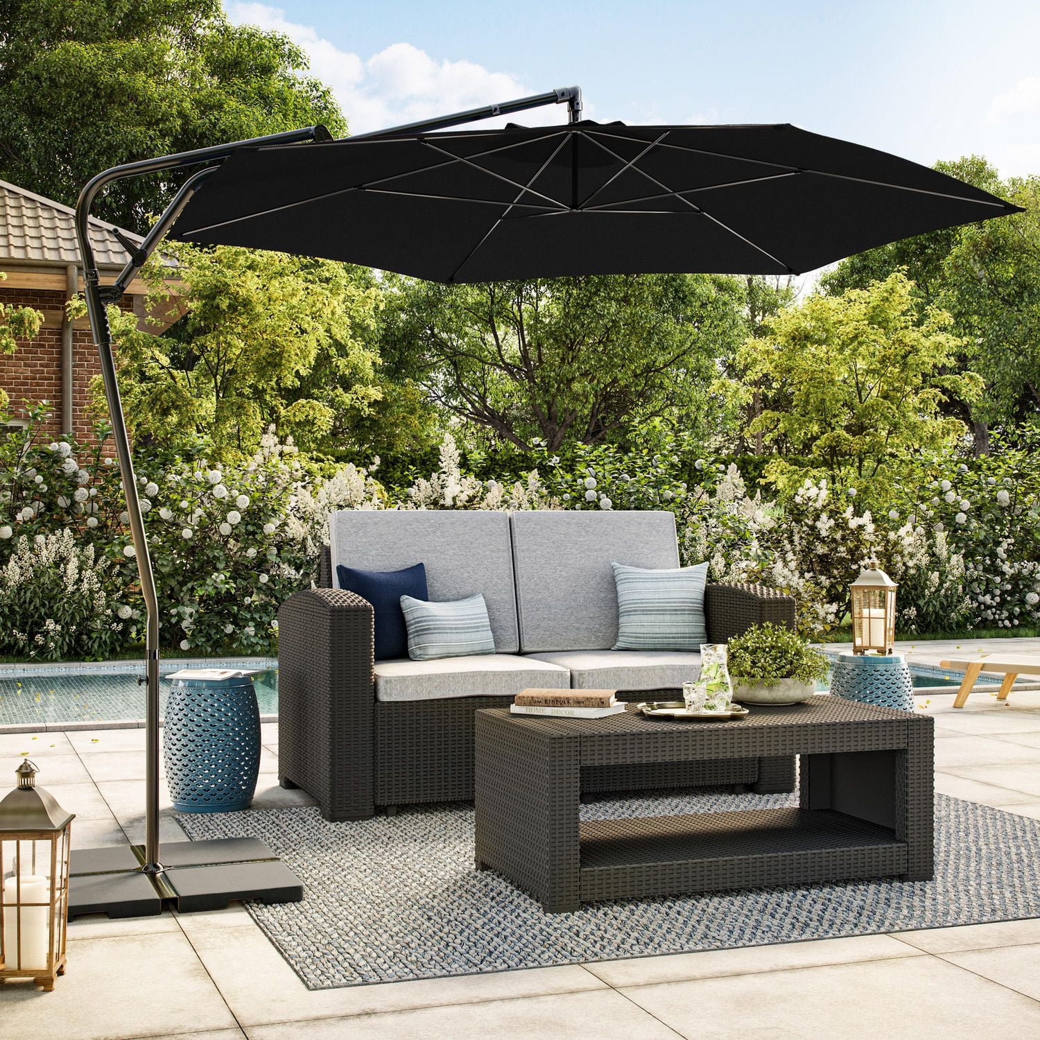 CorLiving Solward 10ft Cantilever Tilting Patio Umbrella with Steel Frame and 6 Support Arms