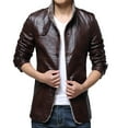 thumbnail image 2 of DeHolifer Men's Outwear Jacket Stand Collar Long Sleeve Solid Color PU Button Jacket Winter Coat for Men Coffee L, 2 of 5