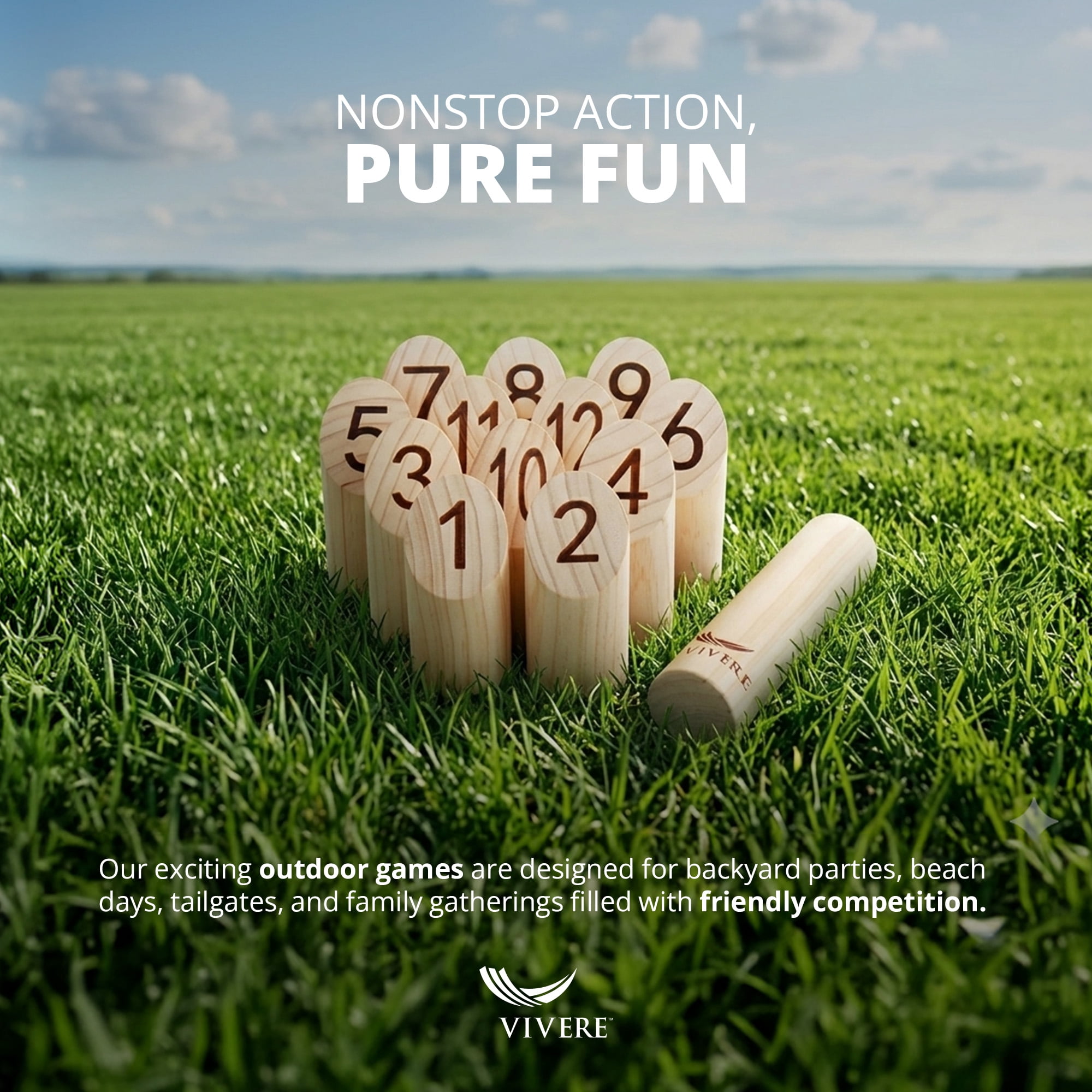 Vivere Viking Throw Tournament Edition Outdoor Bowling Game Set for Lawn & Backyard Play
