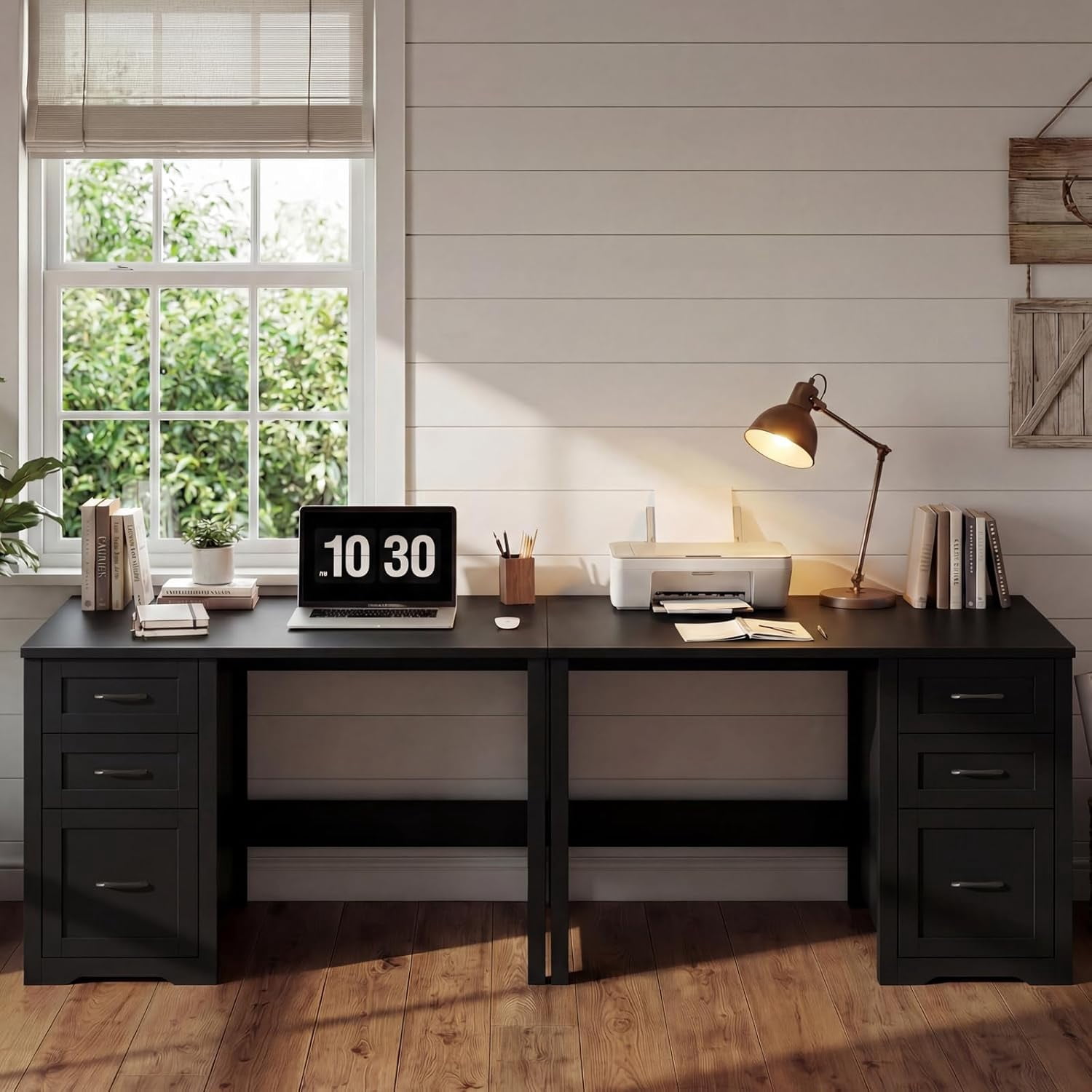 47-Inch Farmhouse Executive Desk with File Drawer and 2 Storage Drawers, Black Computer Workstation for Home Office