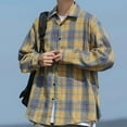 thumbnail image 2 of Plaid Flannel Shirts for Men Oversized Long Sleeve Button Down Buffalo Plaid Shirt Blouse Tops Yellow 2XL, 2 of 6