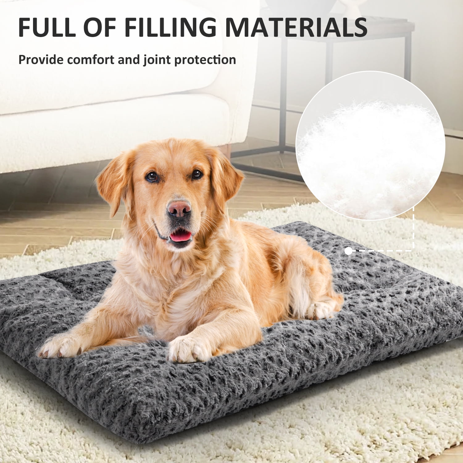 Emonia Large Dog Bed, Luxury Rose Velvet Pet Mattress,Dog Pad for Crate, Non Slip Bottom, Suitable for Large, Medium Dogs 48 "x 30", Light Gray