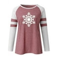thumbnail image 2 of TWZH Women Xmas Snowflake Print Crew Neck Colorblock Shirt, 2 of 3