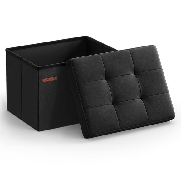 Taburete plegable tipo otomano SONGMICS, pequeño, con reposapiés, color negro