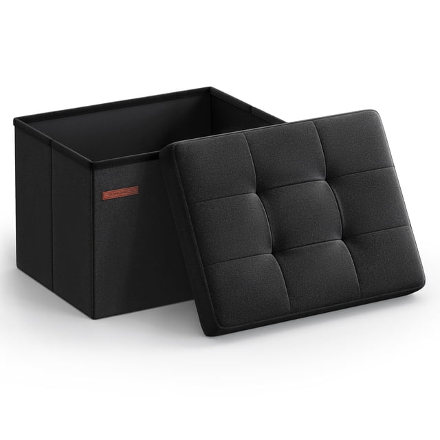 Taburete plegable tipo otomano SONGMICS, pequeño, con reposapiés, color negro