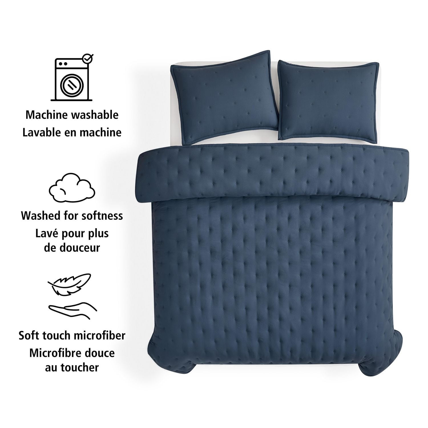 Mainstays 2-Piece Comforter Set, Washed Indigo, Twin, Twin