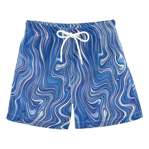 Blue Swirl Pattern Boys' Swim Trunks Beach Pool Shorts Quick Dry Soft Fabric Classic Fit