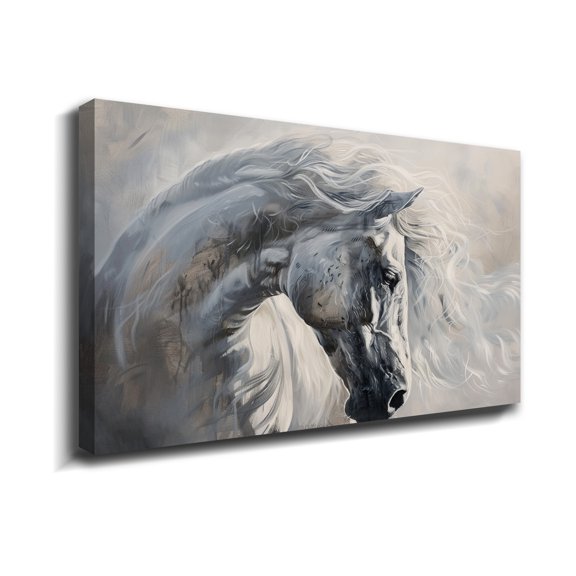 Horse Oil Painting White Charger Canvas Art Framed Horse Picture Wall Art For Livingroom Bedroom Office