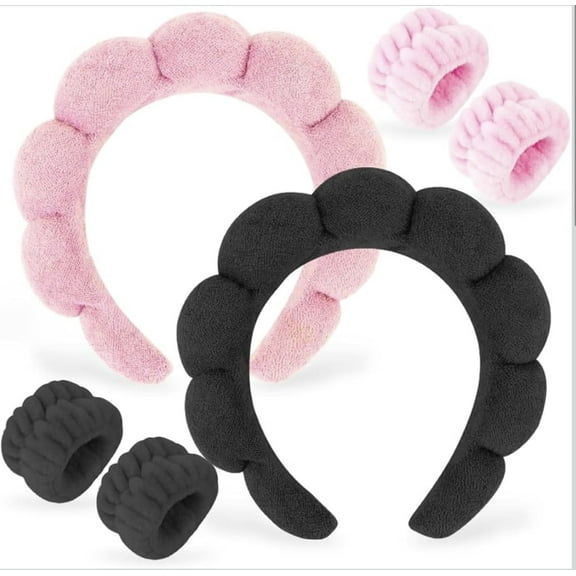 ROHAJSHOP Spa Headbands for Washing Face - 2 Pack Skincare Headbands and Wristband Set for Women Girls - Puffy Makeup Headbands for Face Washing, headbands women