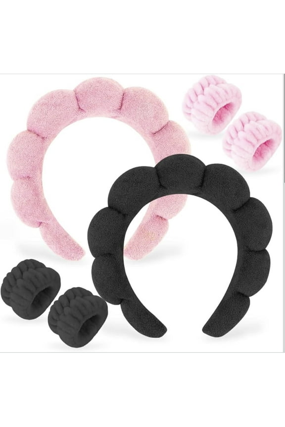 Spa Headbands for Washing Face - 2 Pack Skincare Headbands and Wristband Set for Women Girls - Puffy Makeup Headbands for Face Washing, headbands women