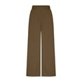 thumbnail image 6 of APEXFWDT Women's Cotton Linen Wide-Leg Pants Casual Loose Pleated Front Trousers Elastic Waist Palazzo Trousers with Pockets,L,Coffee, 6 of 8