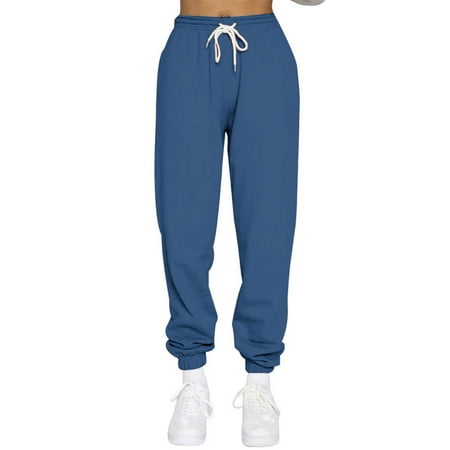 Up to 60% Off! Ganfancp Women Sweatpants Women Sweatpants High Waist Sweatpants Solid Color Plus Size Sweatpants Fashion Straight Leg Corset Trousers Leisure Pants Blue XXXL