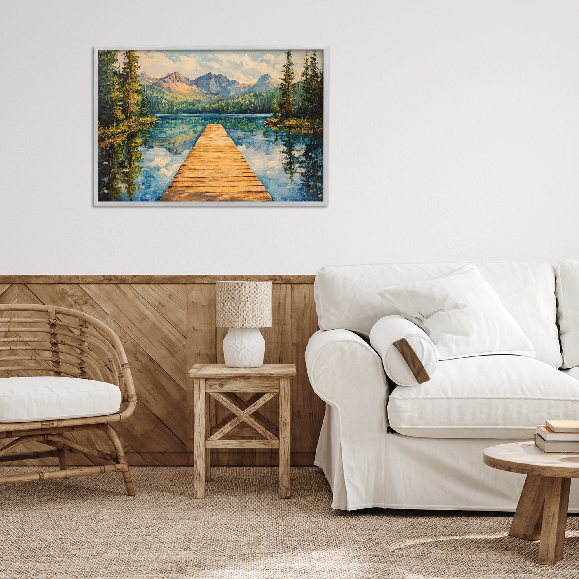 Stupell Industries Dock in The Mountains Gray Framed Giclee Art, design by Petal Prints Design