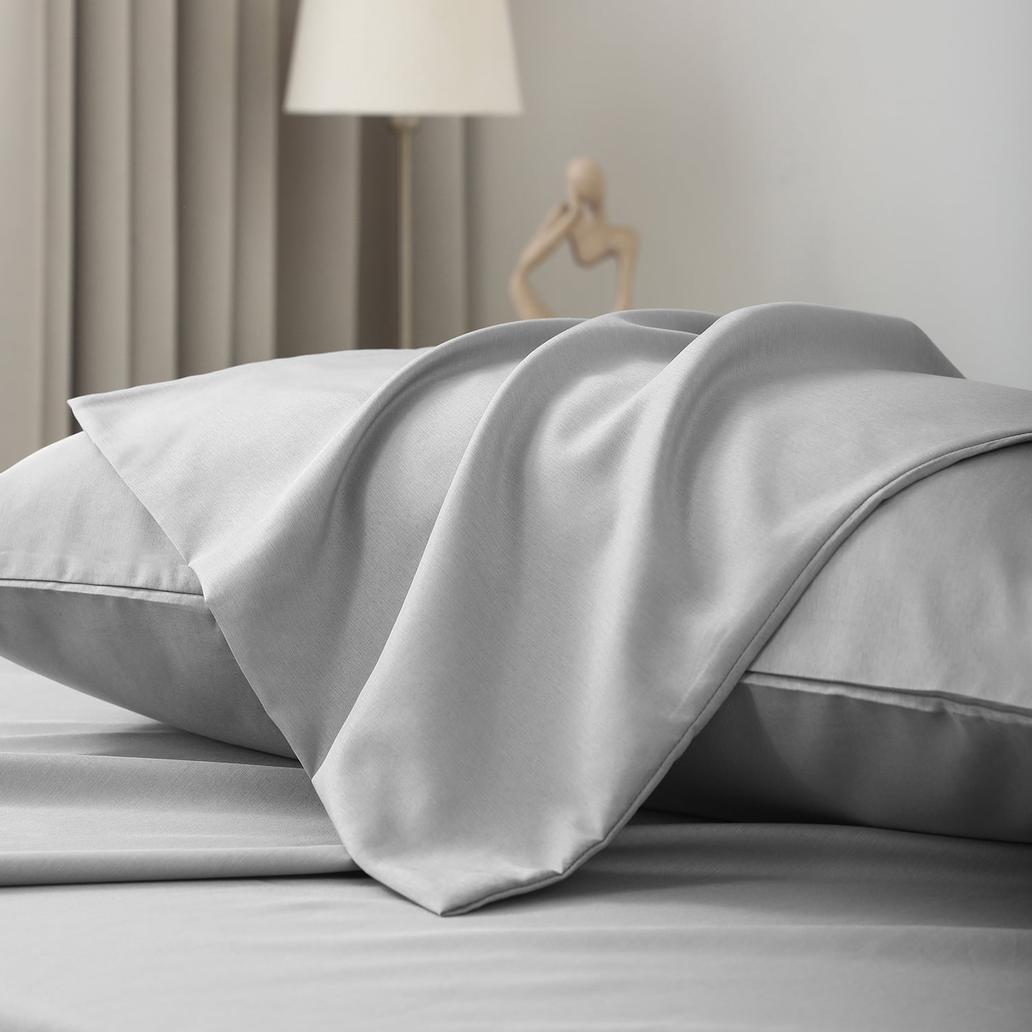 Johnpey 4-Piece Bamboo Bed Sheet Set, Queen Size - Gray