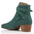 thumbnail image 3 of YDN Women Block Low Heel Suede Cowgirl Boots Pull on Ankle Bootie with Buckle Strap Shoes Size 11 Lake Green, 3 of 4