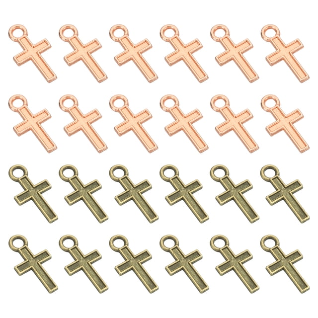 Encanto de Cruz, 200 Piezas Colgantes de Cruz Mini Colgantes de Aleación para Hacer Joyería Pendientes, Oro Rosa/Cian