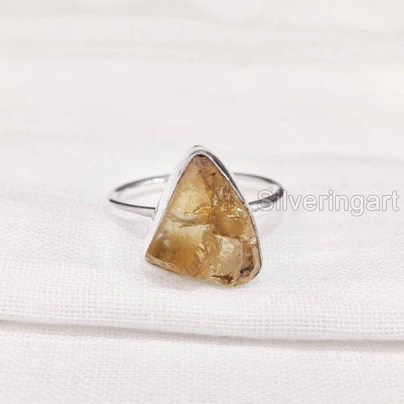 Natural Citrine Ring, Rough Citrine Gemstone Ring, November Birthstone, Plain Ring, 925 Sterling Silver, Womens Ring, Christmas, Thanksgiving, Handmade, Statement Jewelry, Rough Gemstone Jewelry