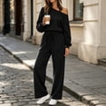 thumbnail image 5 of Xinoom Women 2 Piece Off Shoulder Tracksuit, Long Sleeve Slanted Shoulder Sweatshirt & Drawstring Wide Leg Pants with Pockets, Casual Matching Outfit Gift for Women Evening Party Black,M, 5 of 6