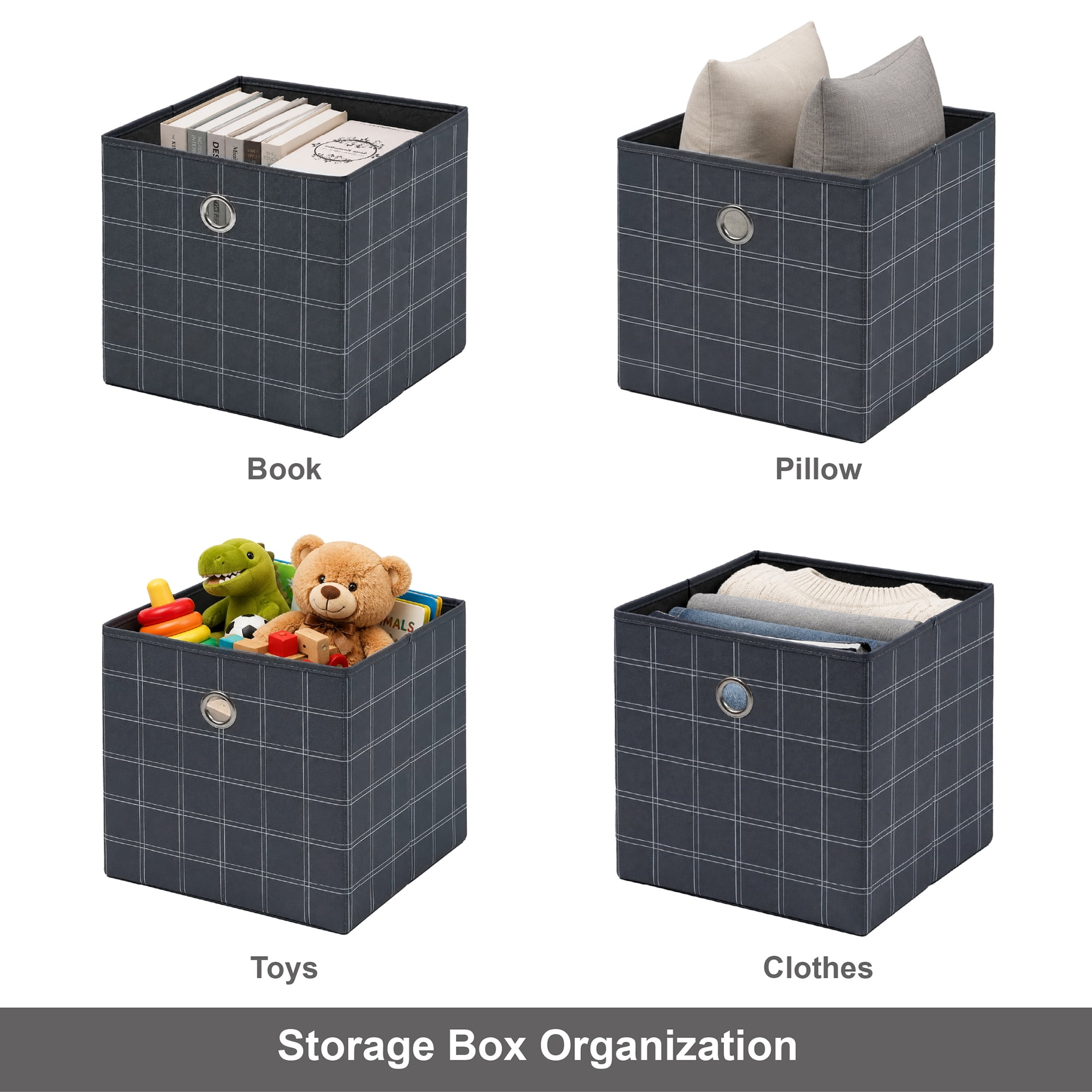 (2 pack) Mainstays Collapsible Fabric Cube Storage Bin, Gray Windowpane, 10.5 in x 10.5 in x 10.75 in