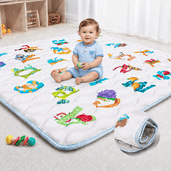 Beavtaens Baby Foam Play Mat, 50"x50" Playpen Mat, Foldable and Washable Crawling Mat for Floor, Thickened & Non-Slip
