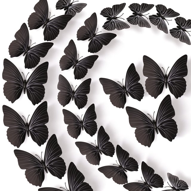 72 PCS Negro Extraíble 3D DIY Hermosas Calcomanías de Pared de Mariposas Mariposas Coloridas Decoración de Arte Pegatinas de Pared Murales (Negro)