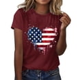 thumbnail image 2 of lcziwo Womens Memorial Shirts Summer Round Neck Short Sleeve Shirts Independence Day Graphic Patriotic Family T Shirt Wine XL, 2 of 5