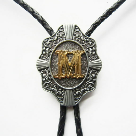 Vintage Style Initial Letter M Leather Bolo Tie