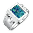 thumbnail image 4 of RYLOS Men's Rings 14K White Gold Designer Ring Tiger Head On Both Sides Diamond in the Eyes and Mosaic Opal Rings For Men Size 11, 4 of 7
