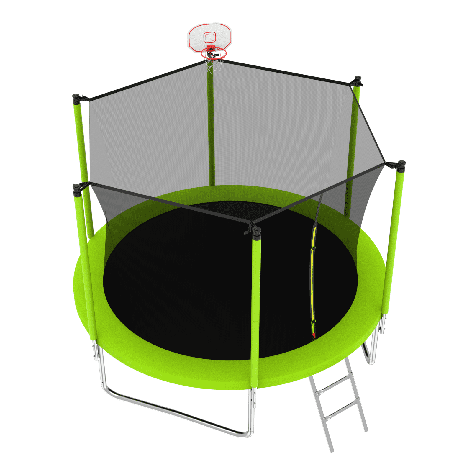Yoneston 10FT Outdoor Trampoline with Basketball Hoop, 240LBS Round Trampoline with Ladder and Safety Enclosure for Kids and Adults in Backyard Garden, Green