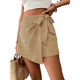thumbnail image 2 of Women'S Summer Mini Wrap Shorts Knot High Waist Belted Skorts Zipper Casual Loose Skirt Khaki S, 2 of 7