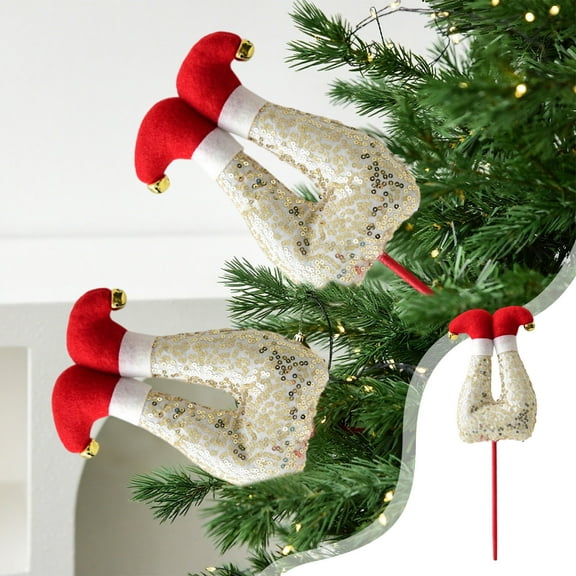 Mouliraty Christmas Elf Legs Picks, Christmas Decoration Hat Cutting Decoration Christmas Tree Christmas Stick, Xmas Holiday Indoor Outdoor Decor Party Ornaments and Decorationsa, A