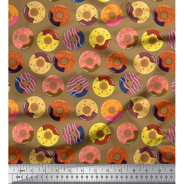 Soimoi Velvet Fabric Donuts Food Print Fabric by The Yard 58 Inch Wide