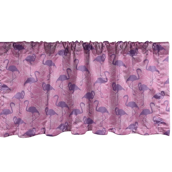 Ambesonne Tropical Window Valance, Pattern of Flamingo Bird Silhouettes on Leaf Outline in Pink Tones, Curtain Valance for Kitchen Bedroom Decor with Rod Pocket, 54" X 18", Pale Fuchsia and Violet