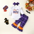thumbnail image 3 of Younger Tree Baby Halloween Outfits Toddler Girl Long Sleeve Pumpkin Romper Top Pants with Headband Clothes Set for 12-18 Months, 3 of 9