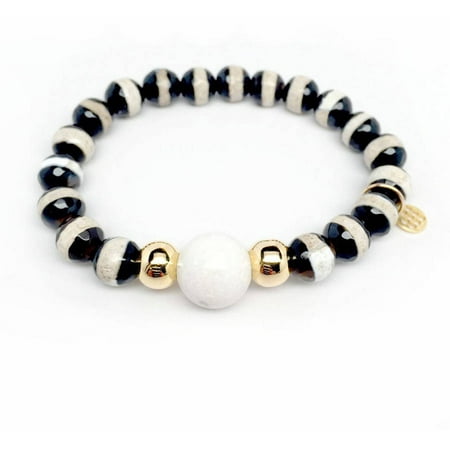 Julieta Jewelry Black and White Agate Pride 14kt Gold over Sterling Silver Stretch Bracelet