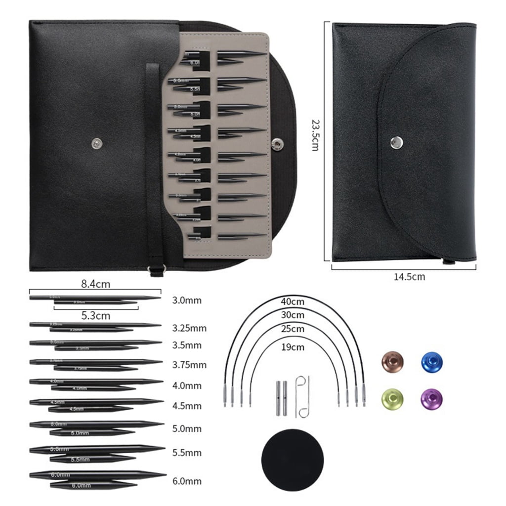 Miiottaa 9Pairs Interchangeable Circular Aluminum Knitting Needle with Storage Bag 3.0mm-6.0mm for Weaving Yarns Craft Weaving