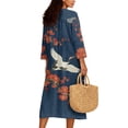 thumbnail image 2 of DISNIMO Womens Casual Maxi Dresses Crane Flower Print V Neck Loose Dress 2026 Elegant Linen-Like Shift Dress 3/4 Sleeve Midi Dresses, L, 2 of 6