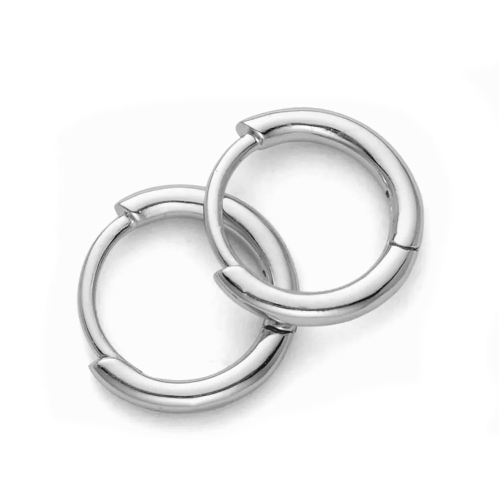 Classic Elegant Pure Solid 925 Sterling Silver White Gold Plated Small 14mm Thin Hoops Earrings Unisex Trendy Cool Men Women Hypoallergenic Huggie Hoop Earrings