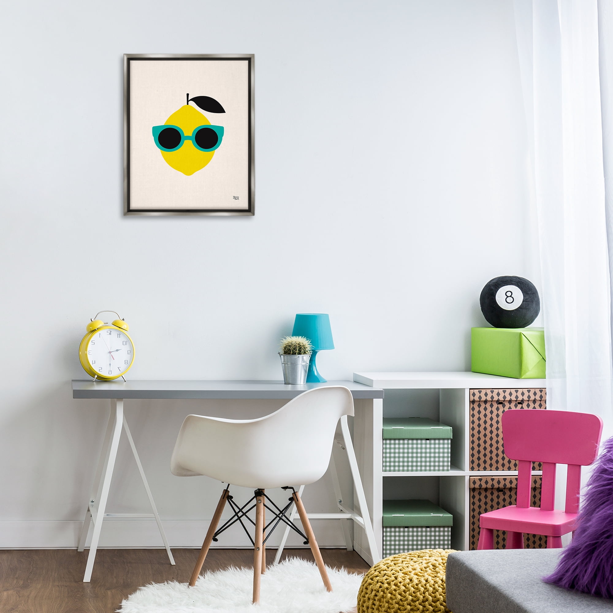 Stupell Industries Lemon with Sunglasses Food & Beverage Painting Gray Floater Framed Canvas Art Print Wall Art, 17 x 21