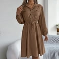 thumbnail image 5 of MaFYtyTPR Clothes Dresses for Women 2025 Women's Fall/Winter Dressy Casual Button Tied Waist Long Sleeved Solid Color Lapel Dress Khaki L, 5 of 8